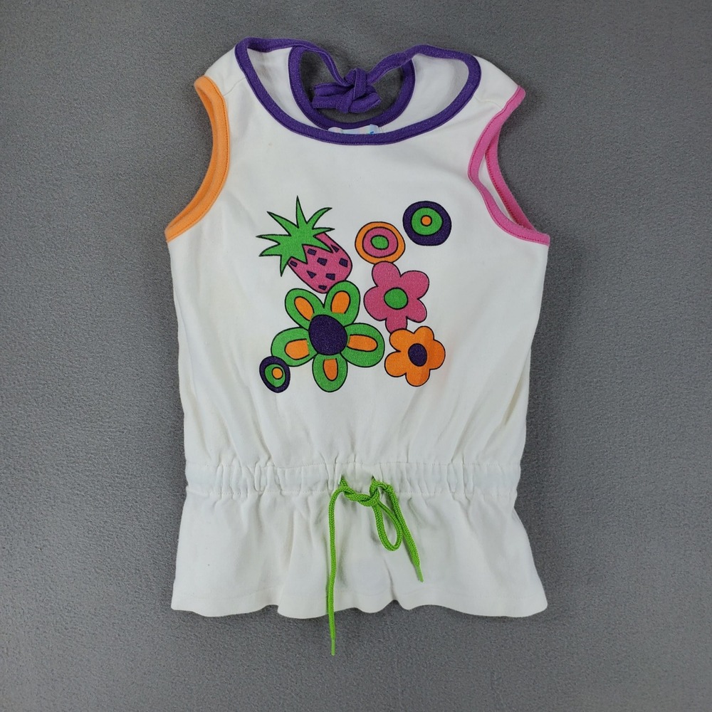 Gymboree Tank Top Kids L White Retro Flower Fruit Peplum Drawstring Vintage